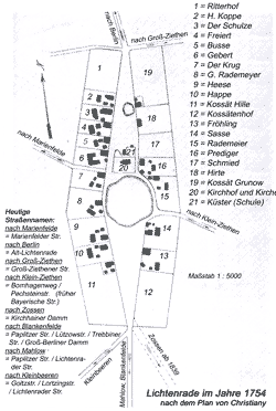 Ein Ortsplan von Lichtenrade im Jahr 1754